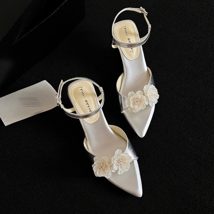 Karin Luna In Stock Spot Goods  Classic Camellia Pointed Toe Elegant Irregular Heel Sandals