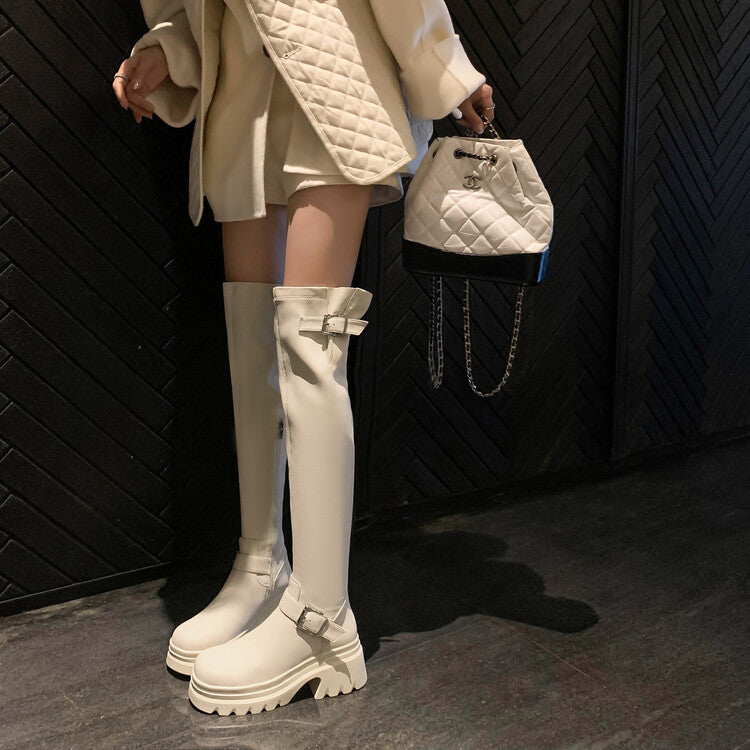 Karin Luna In Stock   Thick Sole Round Toe Basic Versatile Casual Long Boots