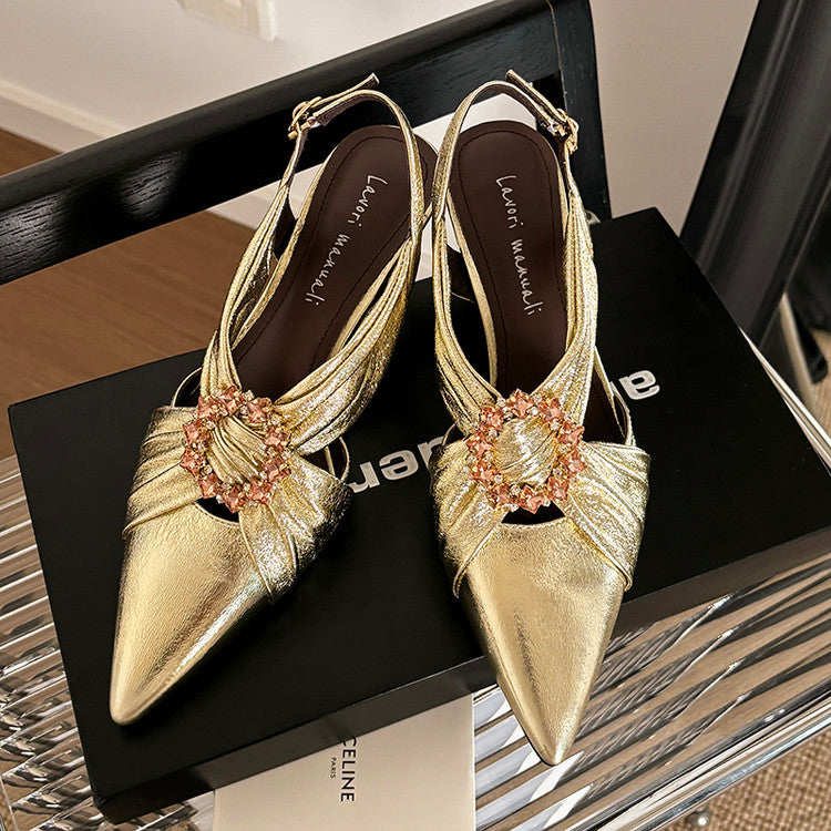 Karin Luna Bestseller Popular  Pointed Toe Irregular Heel Elegant Rhinestone Closed-Toe Sandals