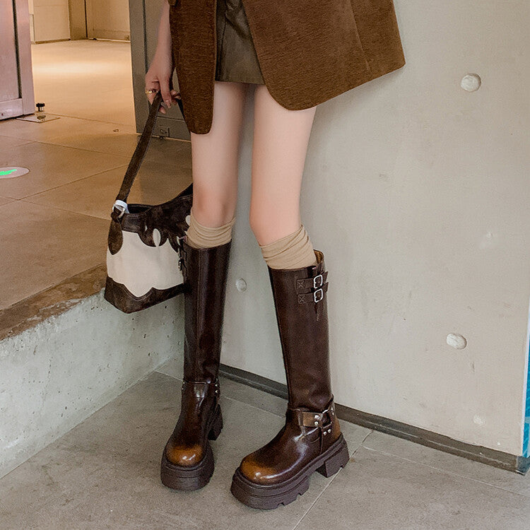 Karin Luna Full Cowhide  miumiu Popular Round Toe Thick Sole Beautiful and height-increasing