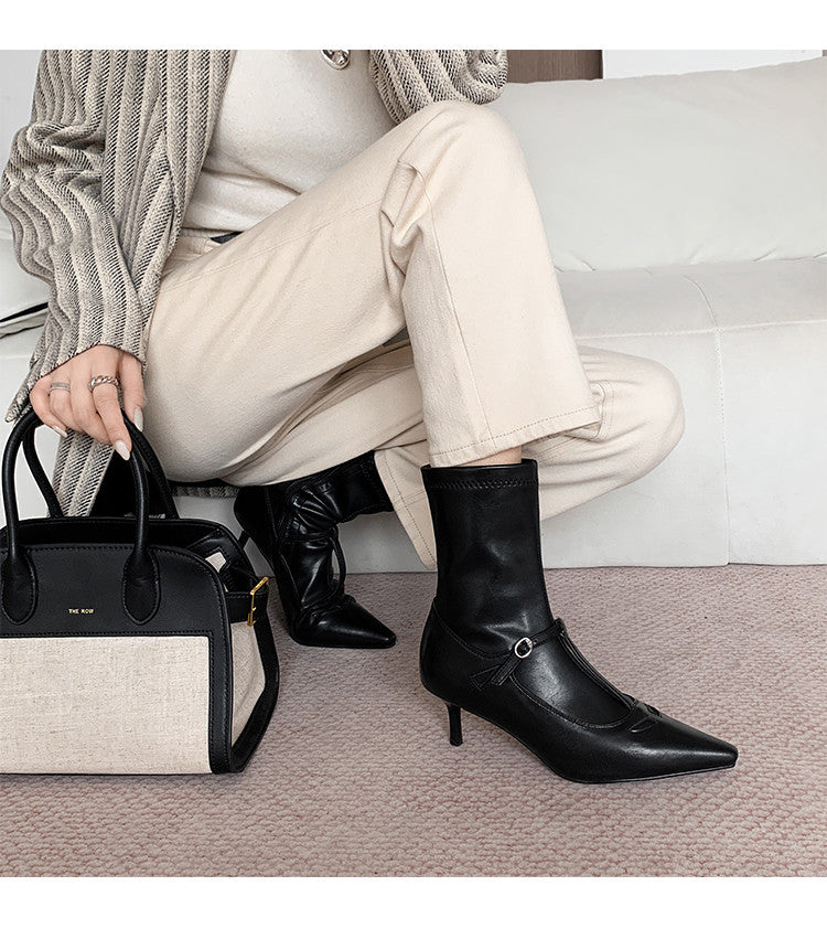 Karin Luna In Stock Spot Goods Elegant Stiletto Pointed Toe Side Zipper Short Boots