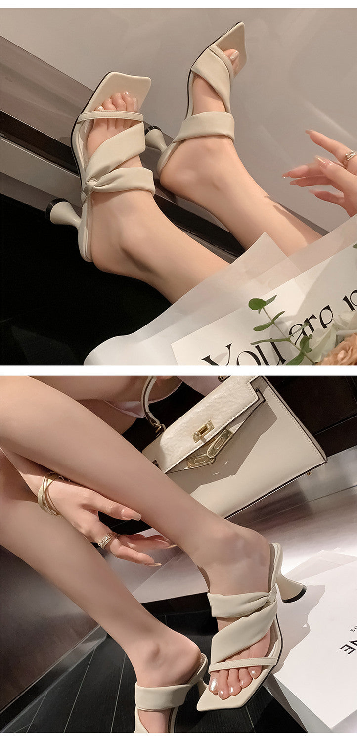 Karin Luna Best-selling in stock Minimalist Style  All-Matching Irregular Ultra-Soft Strap Square Toe High Heels