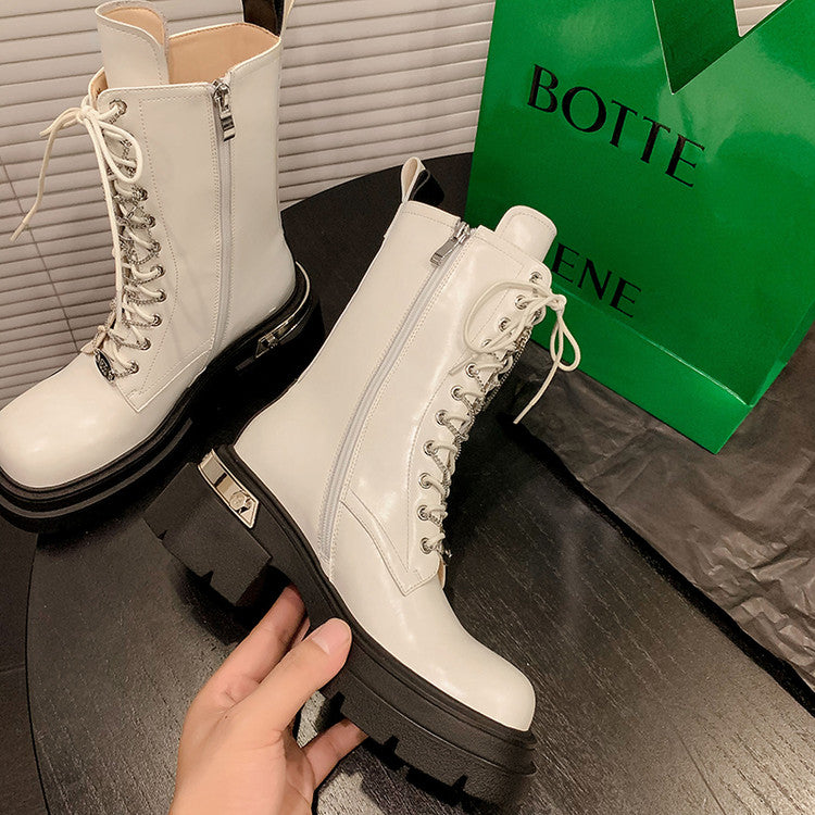 Karin Luna In Stock Spot Goods Lace-up casual metal decorative thick-soled Martin boots