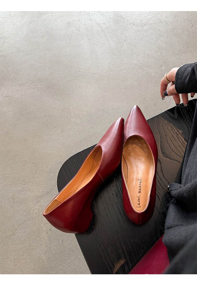 Karin Luna Full Layer Inside and Out~Basic Versatile Retro French Pointed Toe Irregular Heel Single Shoes