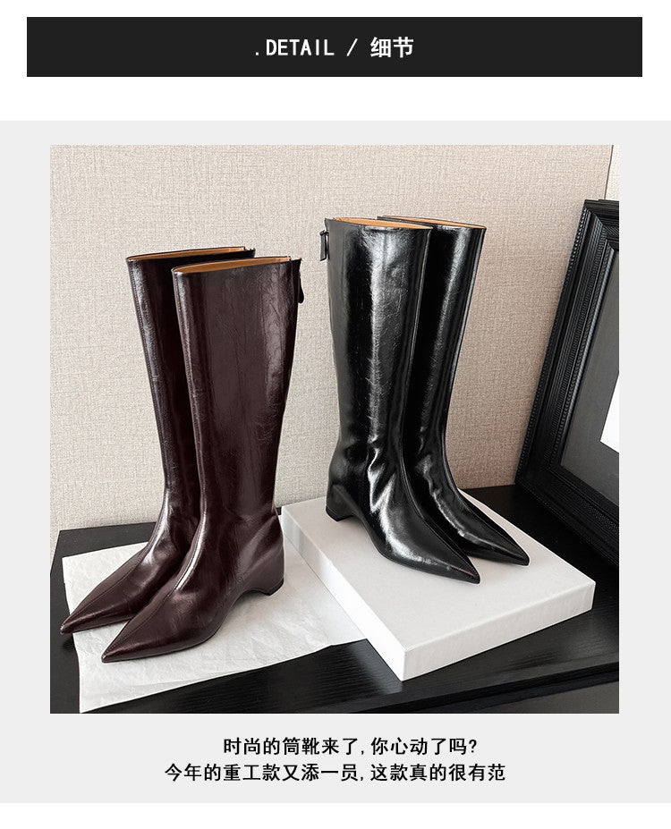 Karin Luna Elegant Style Pointed Toe Internal Height Increase Long Boots