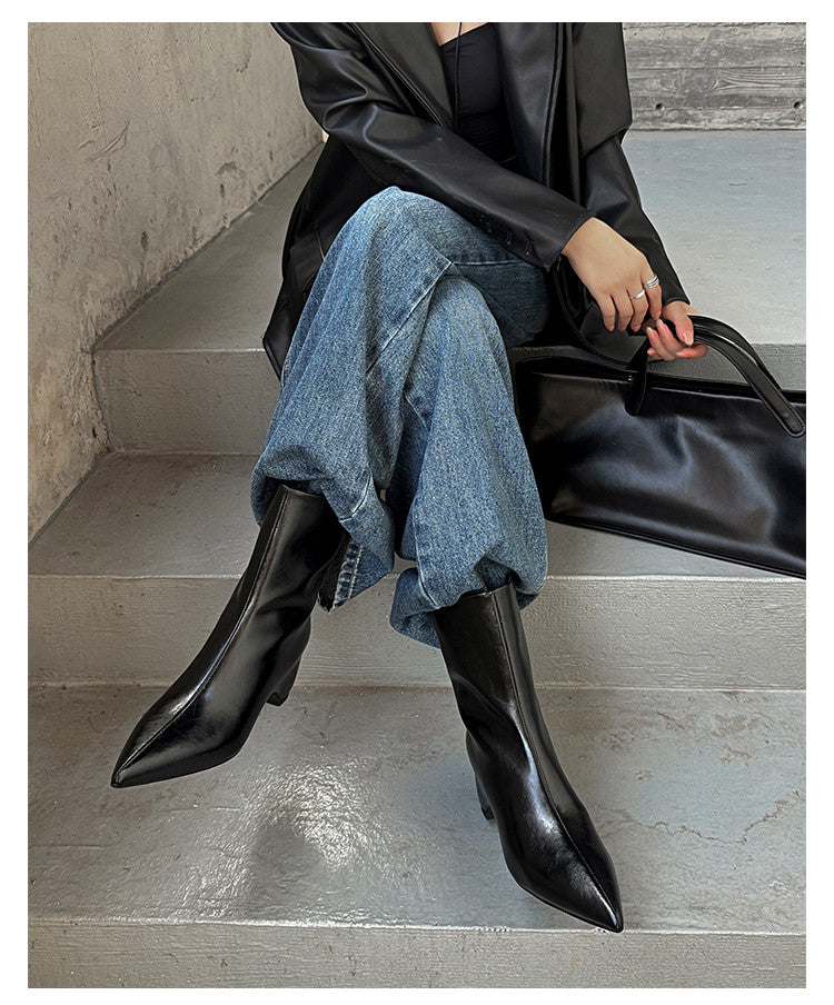 Karin Luna Elegant Pointed Toe Hidden Wedge Short Boots