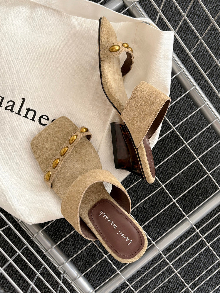 Karin Luna Hot-Selling Element Amber Heel~Spot Goods Spot Goods  Vacation Style One-Strap Amber Irregular Heel Slippers