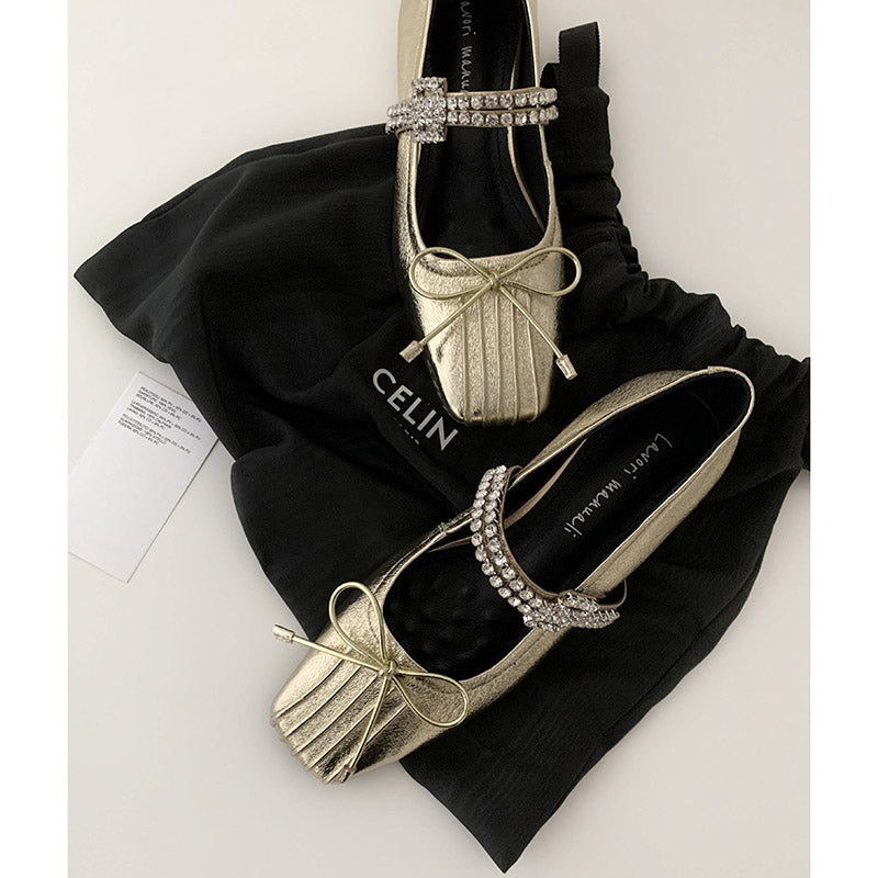 Karin Luna In Stock Spot Goods  Vintage Sweet Rhinestone One-Strap Granny Flats