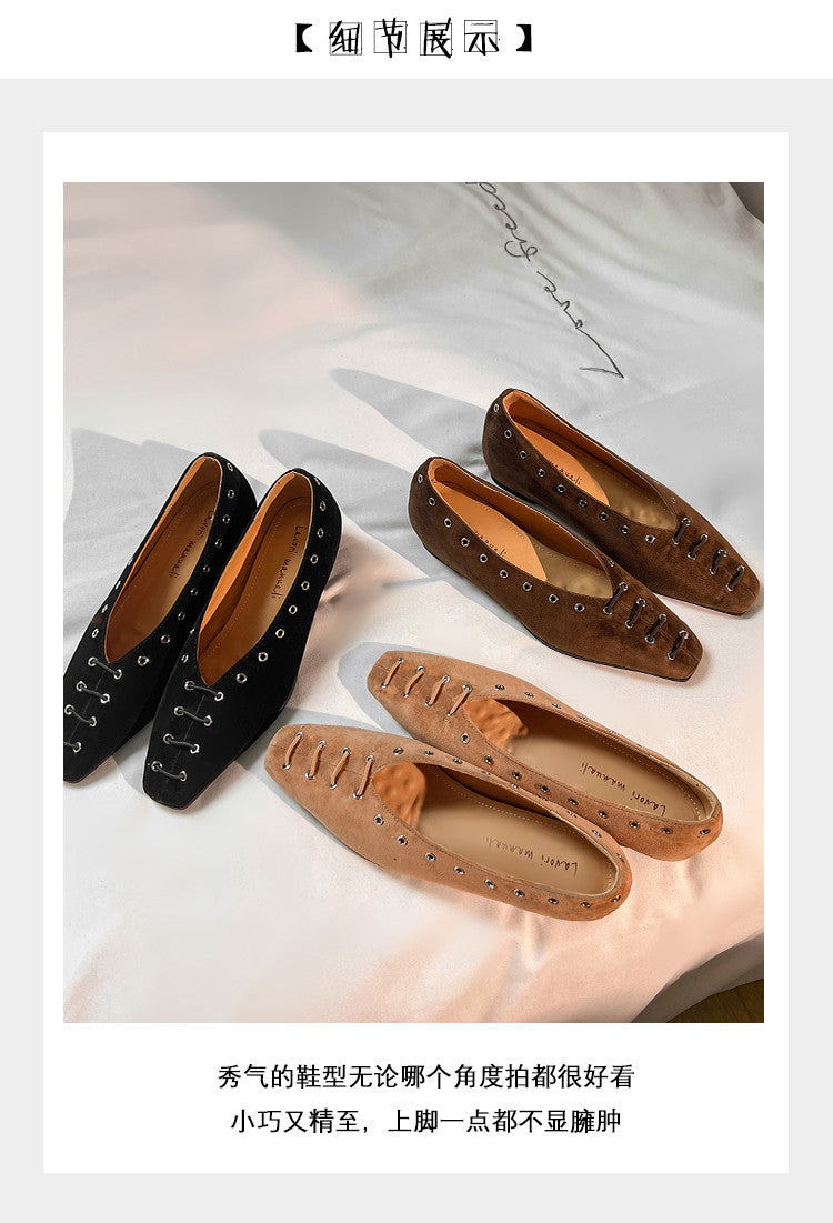 Karin Luna In Stock Spot Goods    Old Money Style Square Toe Suede Flats