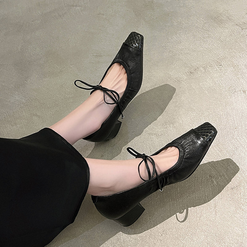 Karin Luna In Stock Spot Goods  Retro Sweet Bowknot Granny Wrinkled Single Shoes