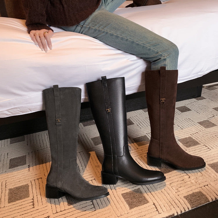 Karin Luna In Stock Spot Goods Basic Retro Square Toe Chunky Heel Riding Boots