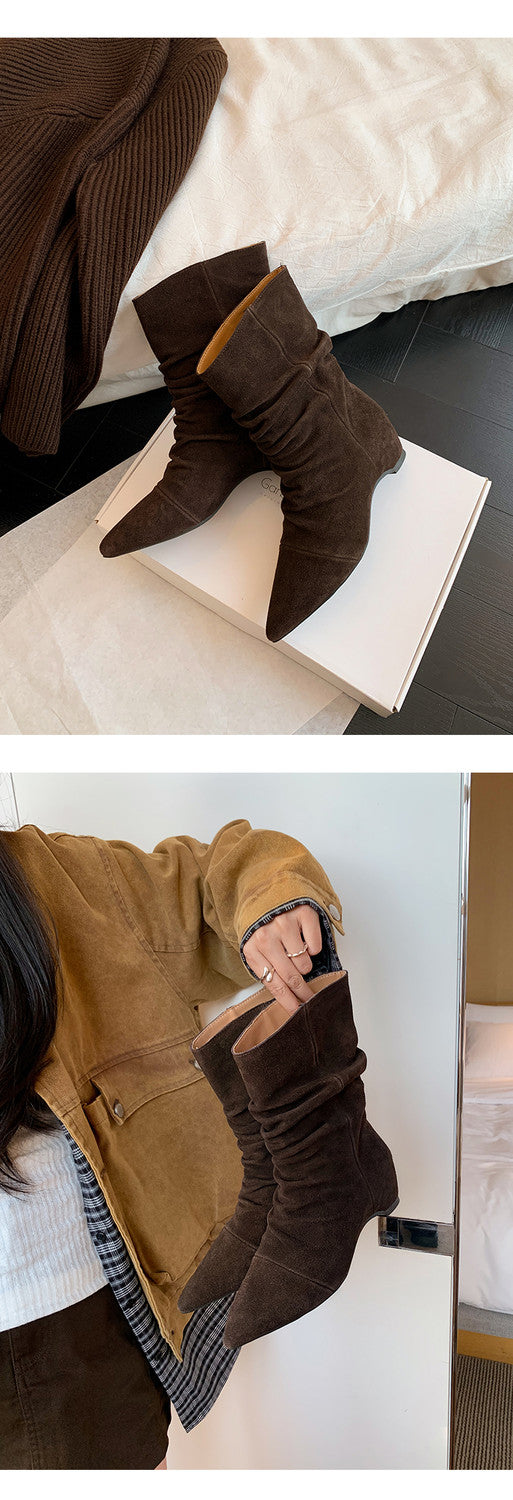 Karin Luna Data Hot-Selling Pointed Toe Slouchy Matte Western Short Boots