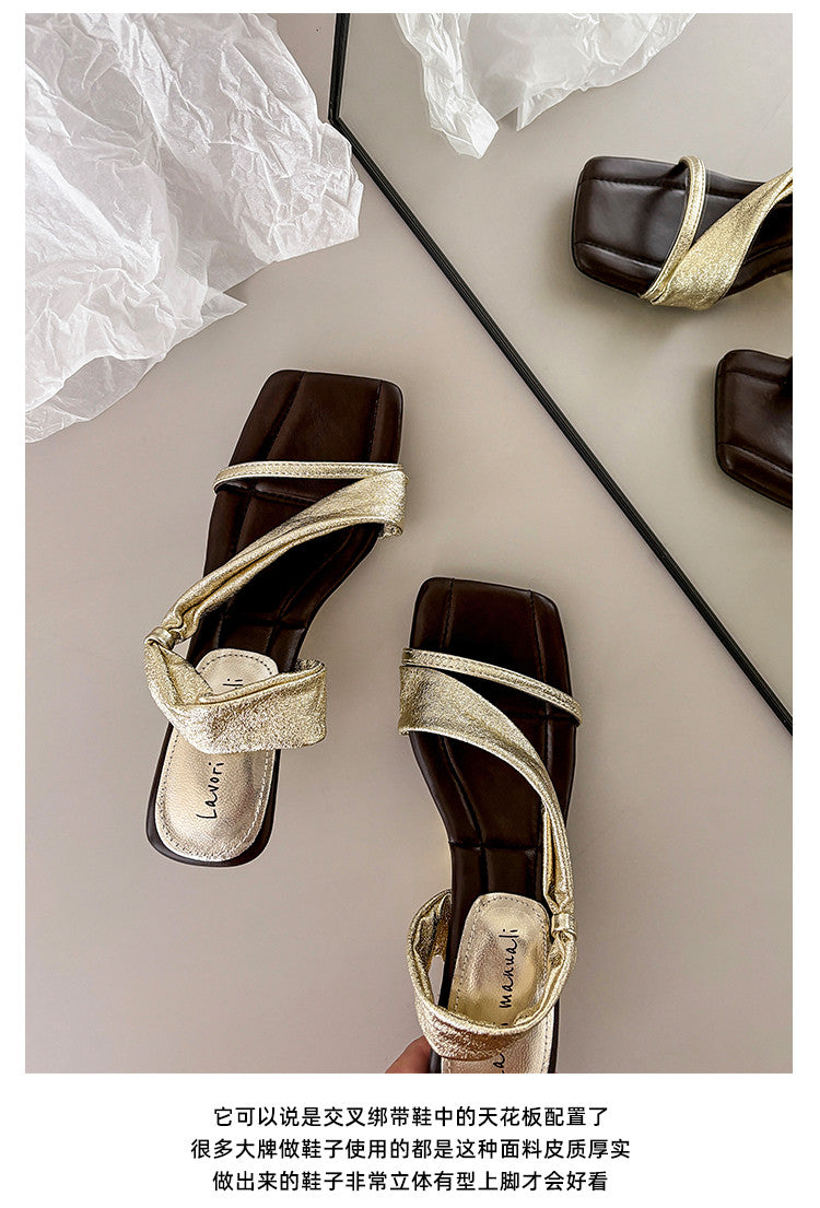 Karin Luna In Stock Spot Goods Minimalist Style Square-Toed Irregular Heel Slippers