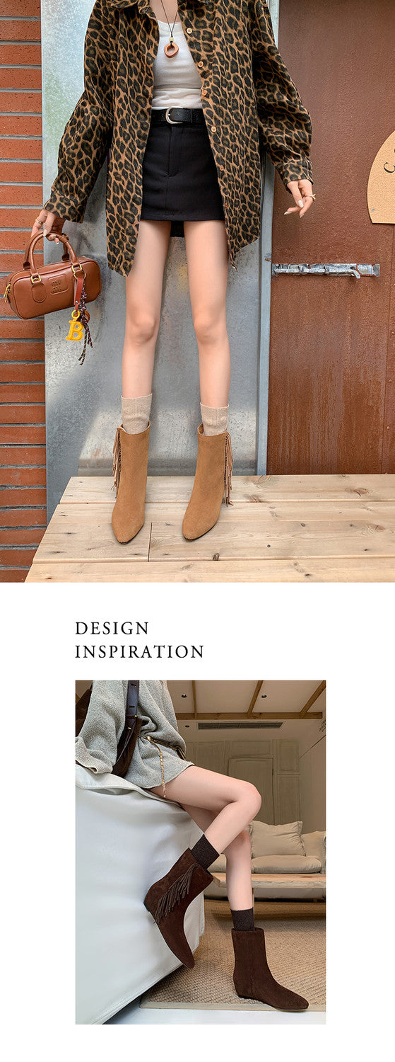 Karin Luna In Stock Spot Goods Tassel Square Toe Hidden Wedge Short Boots