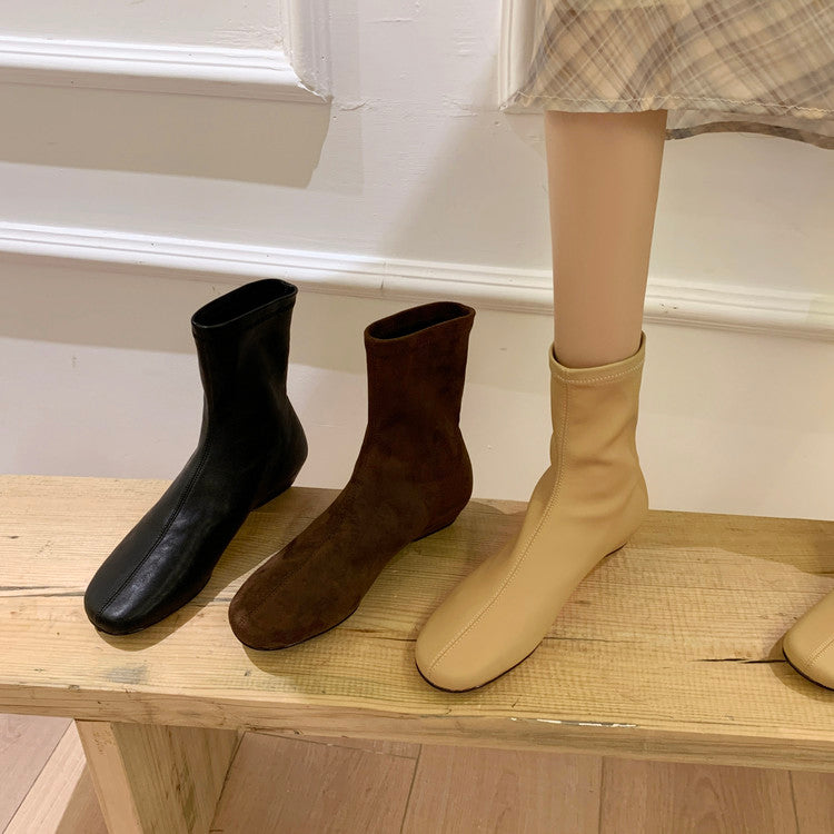 Karin Luna In Stock Spot Goods Round Toe Basic Stretch Slim Short Boots