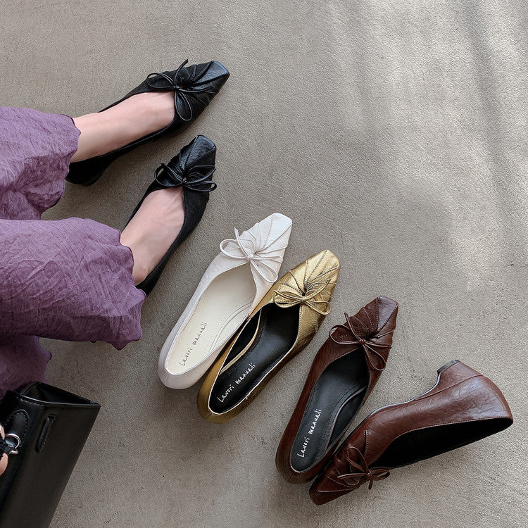 Karin Luna French Style Wrinkled Square Toe Height-Increasing Flats