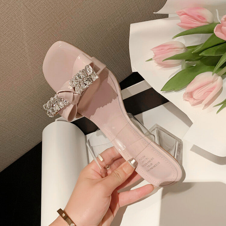 Karin Luna In Stock Summer New It's clearly a model with high traffic Rhinestone Flower Bow Crystal Heel Slippers