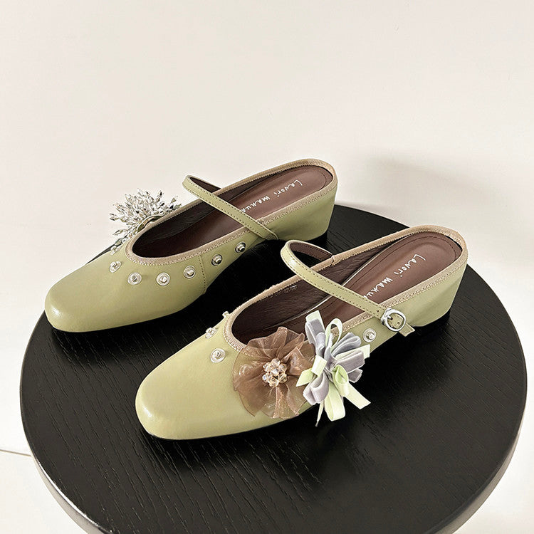 Karin Luna In Stock Spot Goods  Full-grain leather inside and out  Ultra Exquisite Round Toe Hidden Heel Closed-Toe Slippers