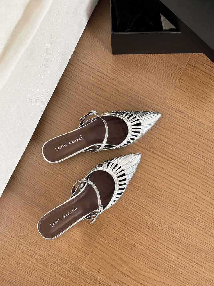 Karin Luna Casual Feel~In stock Pointed Toe Hollow Design Note Pointed Toe Slippers