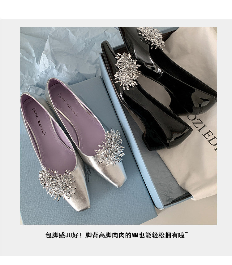 Karin Luna In Stock Spot Goods Exquisite Fireworks Buckle Small Square Toe Chunky Heel Commuter Shoes