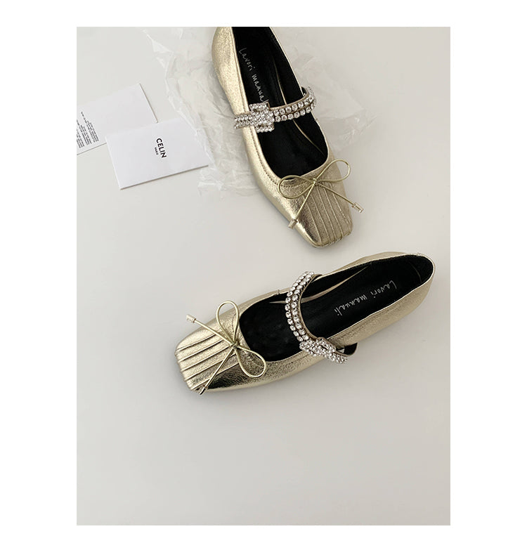 Karin Luna In Stock Spot Goods  Vintage Sweet Rhinestone One-Strap Granny Flats