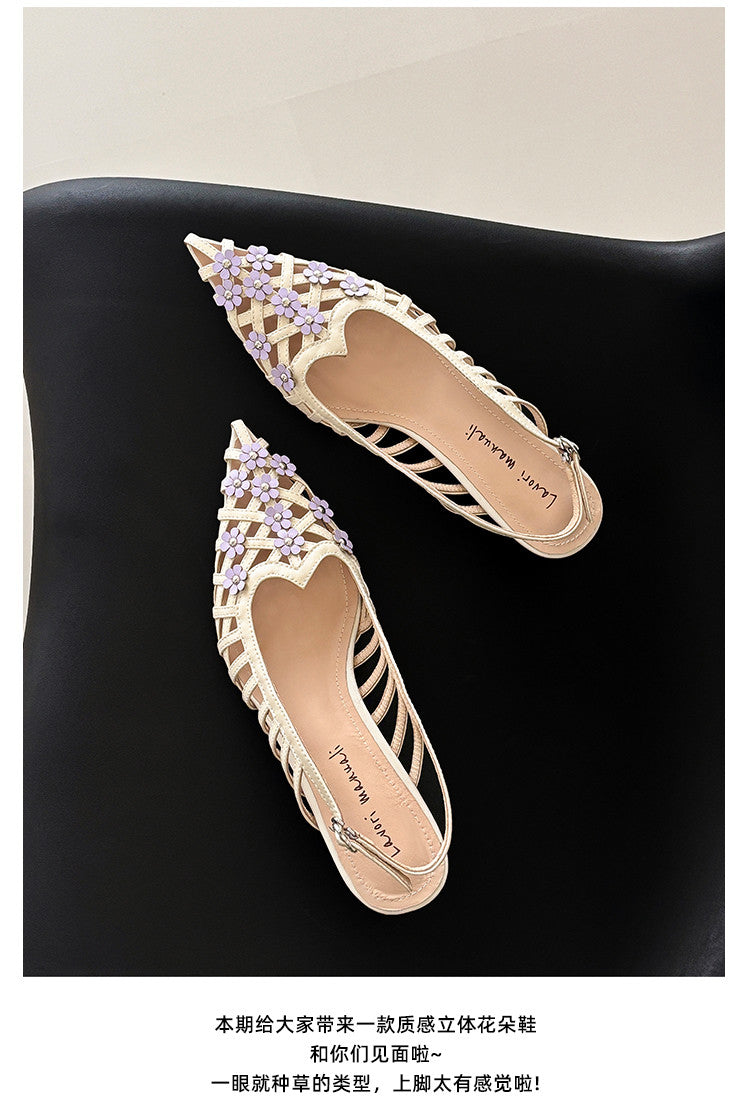 Karin Luna In Stock Spot Goods  Purely Handmade Flowers High-end Hollow Out Sandals