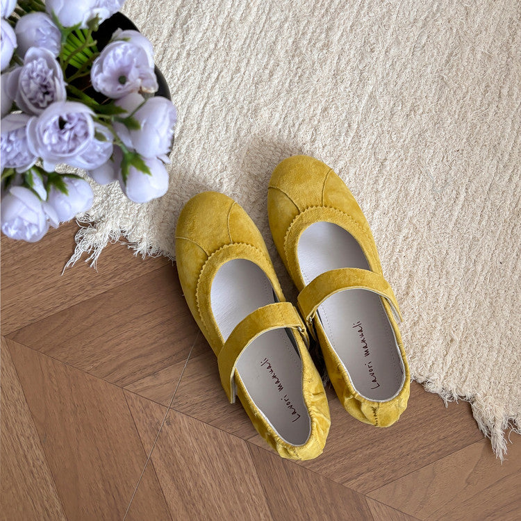 Karin Luna Casual Shoes Series~  In Stock In Stock Magic Tape Round Toe Internal Height Increase Single Strap Flats