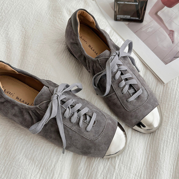 Karin Luna In Stock In Stock  High-end Metal Toe Lace-up Flats