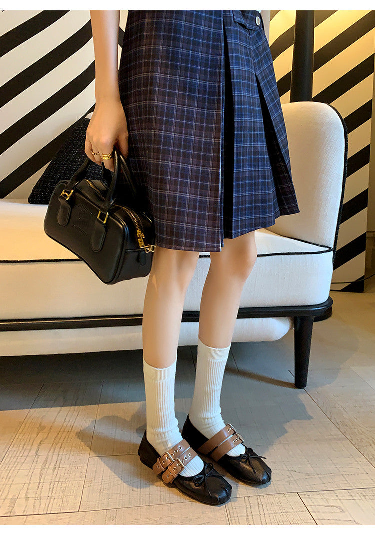 Karin Luna In Stock Spot Goods Minimalist Retro Round Toe Mary Jane Bowknot Height-Increasing Flats