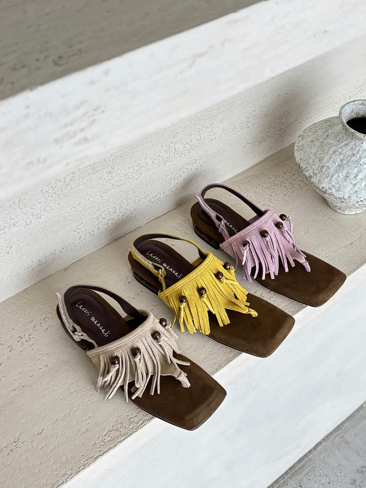 Karin Luna  Tassel Series~Spot Goods  In-stock Clip-toe Square Toe Sandals