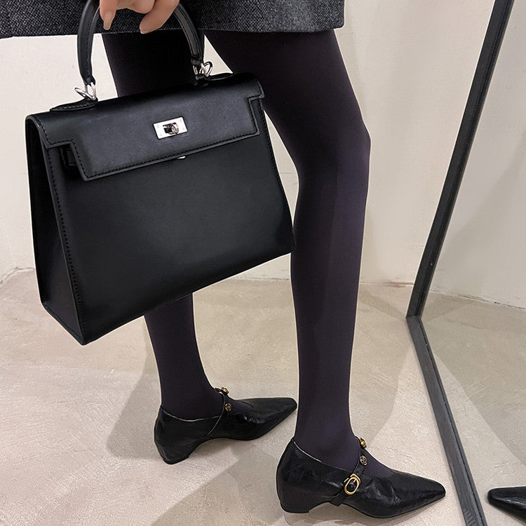 Karin Luna In Stock Spot Goods    Retro Classic Metal Camellia Irregular Heel Single Shoes