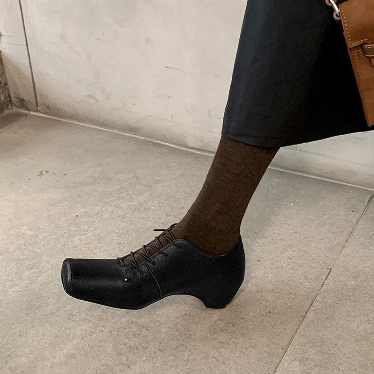 Karin Luna In Stock Spot Goods Elephant Pattern Series~Square-Toed Old Money Style Internal Height-Increasing Flats