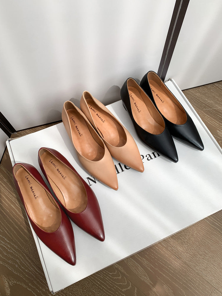 Karin Luna Full Layer Inside and Out~Basic Versatile Retro French Pointed Toe Irregular Heel Single Shoes