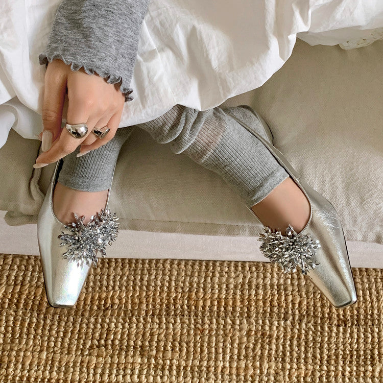 Karin Luna Brilliant Fireworks~Elegant Square-Toed Closed-Toe Chunky Heel Sandals