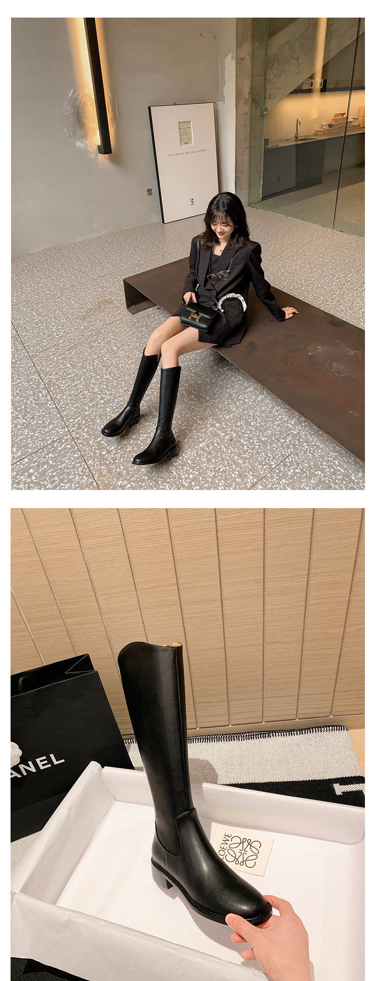 Karin Luna Internet Celebrity Photo  Best-selling in stock Full Leather Basic Long Boots  Winter Essential Combat Boots