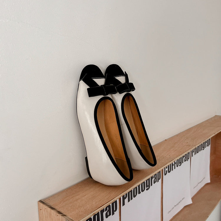 Karin Luna In Stock Spot Goods    Color Block Sweet Bowknot Hidden Wedge Shallow Mouth Flats