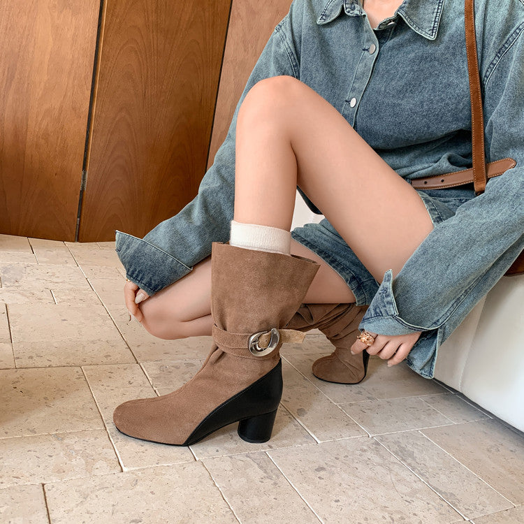 Karin Luna In Stock Spot Goods  Belt Buckle High Heel Large Tube Small Short Boots