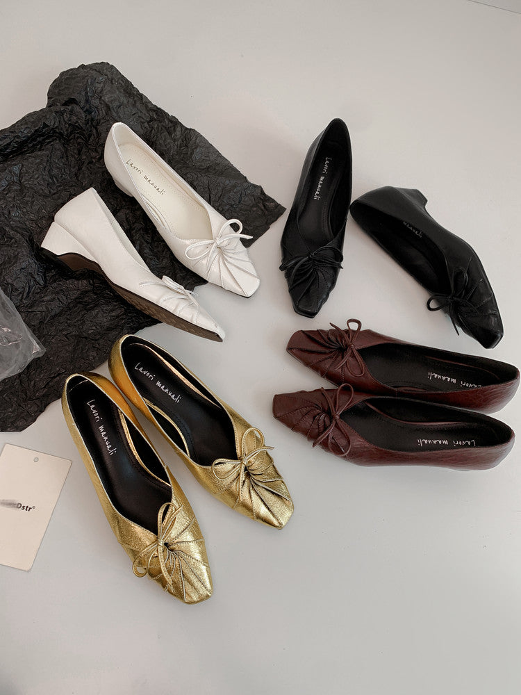 Karin Luna French Style Wrinkled Square Toe Height-Increasing Flats