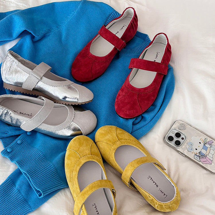 Karin Luna Casual Shoes Series~  In Stock In Stock Magic Tape Round Toe Internal Height Increase Single Strap Flats