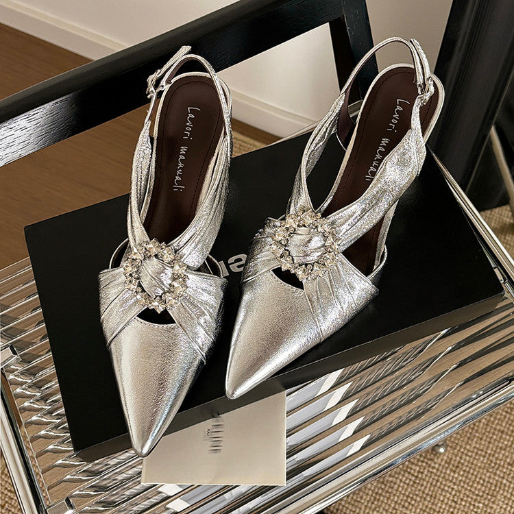 Karin Luna Bestseller Popular  Pointed Toe Irregular Heel Elegant Rhinestone Closed-Toe Sandals