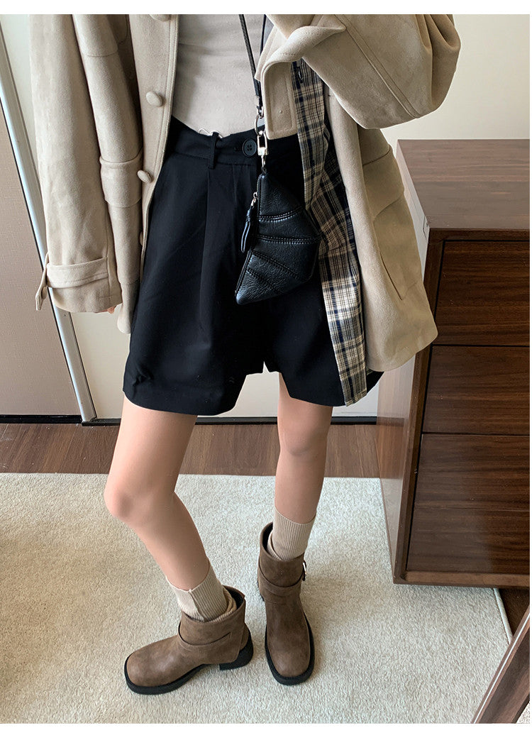 Karin Luna In Stock Spot Goods Versatile Basic Round Toe Belt Buckle Thick Sole Tube Boots