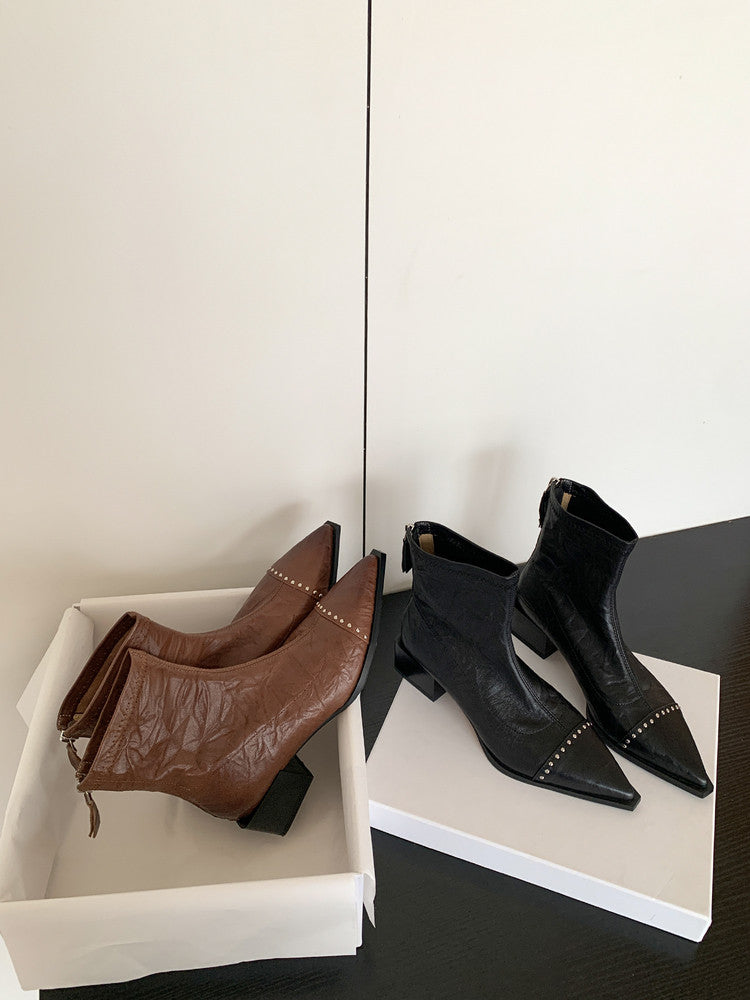 Karin Luna In Stock In Stock Slim Boots Series~Pointed Toe Rivet Slim Short Boots
