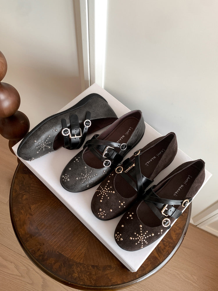 Karin Luna In Stock Spot Goods Studded Rivet Hidden Wedge Mary Jane Shoes