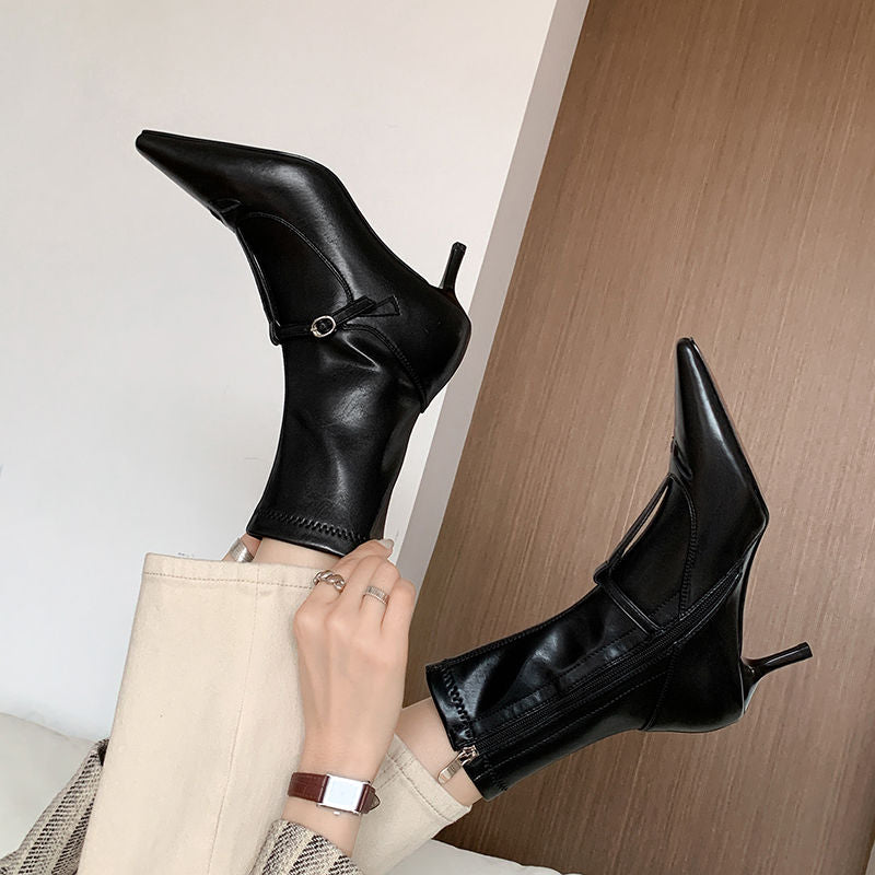Karin Luna In Stock Spot Goods Elegant Stiletto Pointed Toe Side Zipper Short Boots