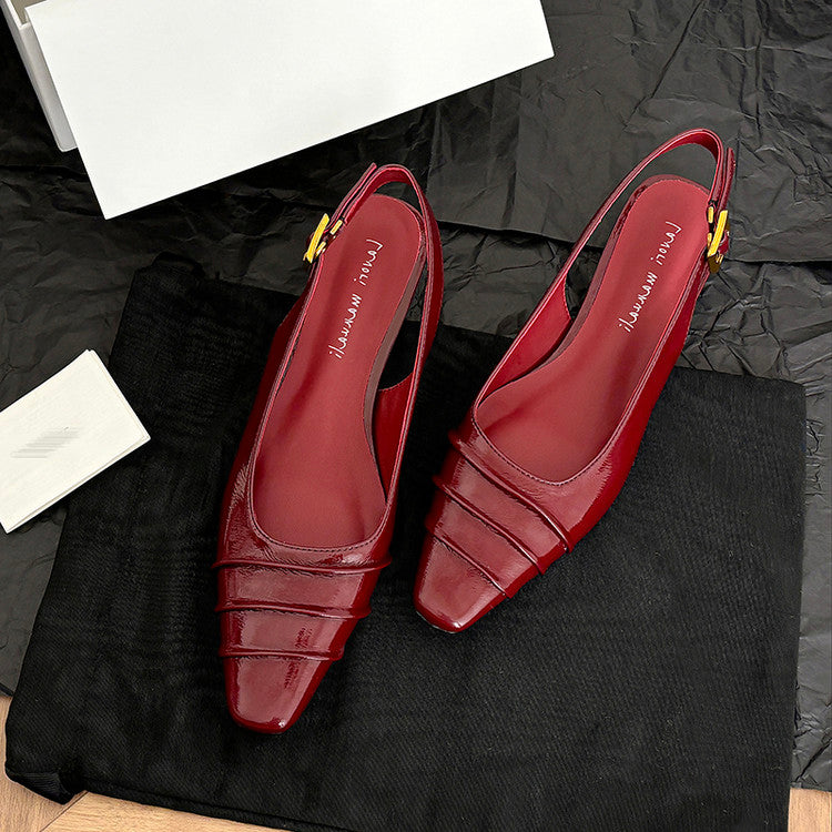 Karin Luna French Retro Square Toe Wrinkled Closed-Toe Sandals