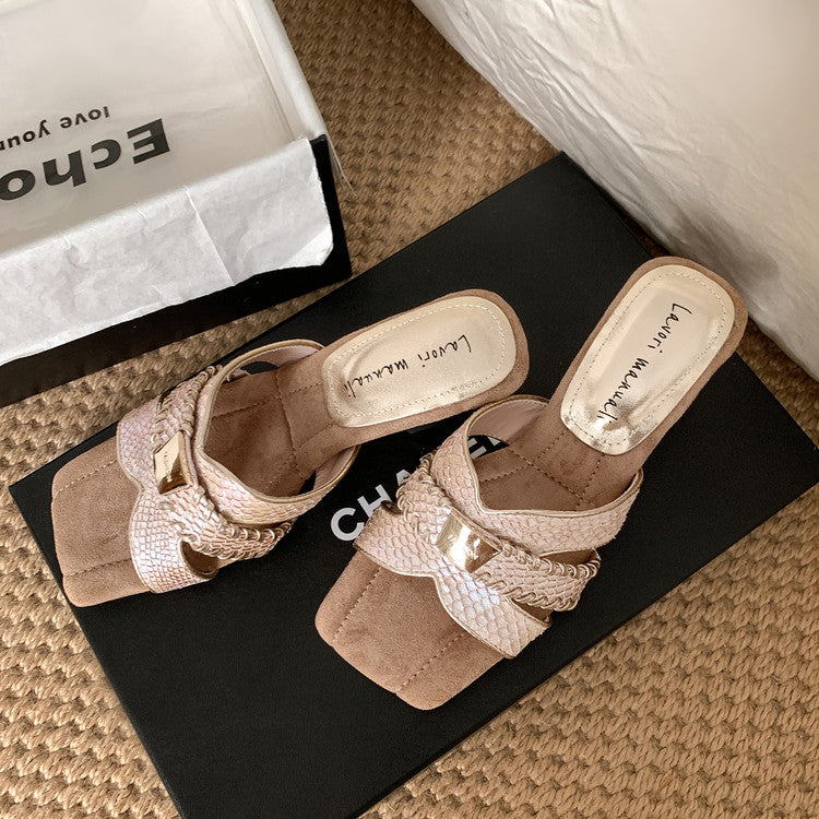 Karin Luna Fish Skin Series~ Hot-selling Square-Toe Slippers with Built-in Traffic