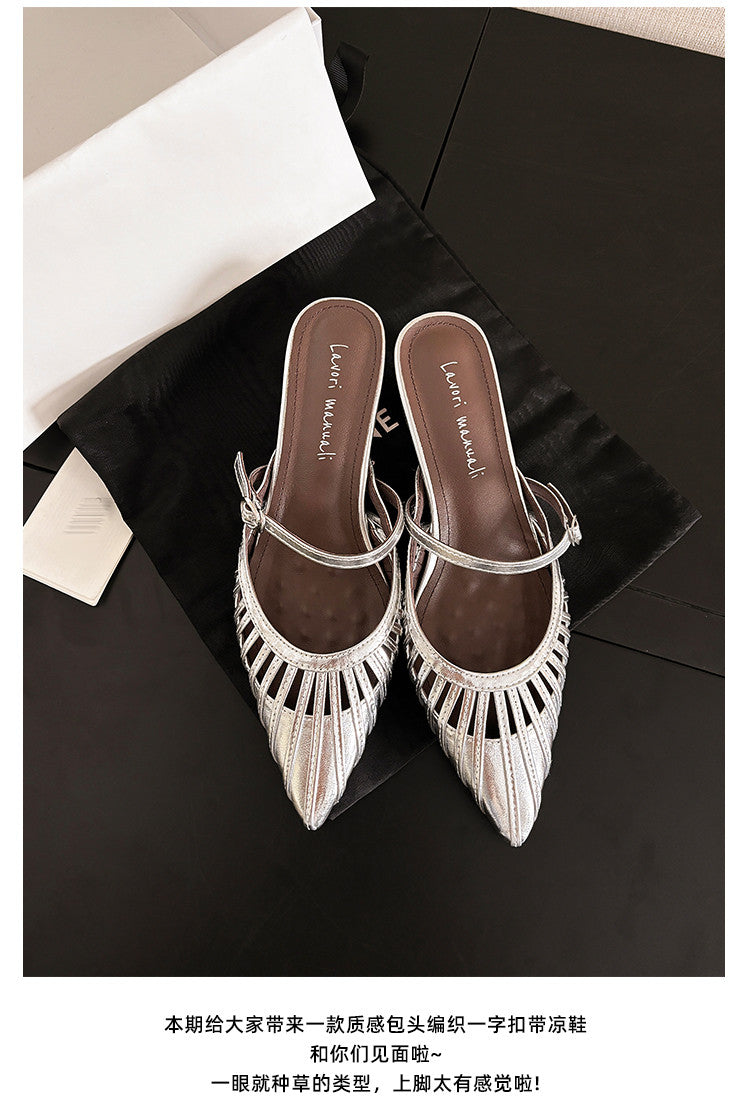 Karin Luna Casual Feel~In stock Pointed Toe Hollow Design Note Pointed Toe Slippers