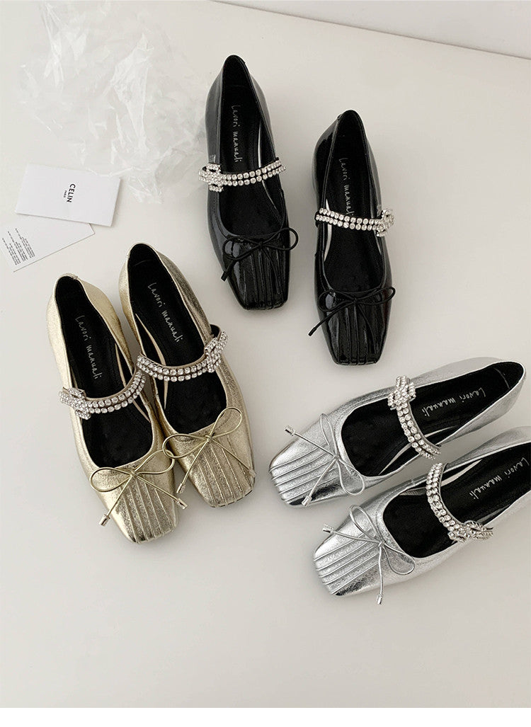 Karin Luna In Stock Spot Goods  Vintage Sweet Rhinestone One-Strap Granny Flats