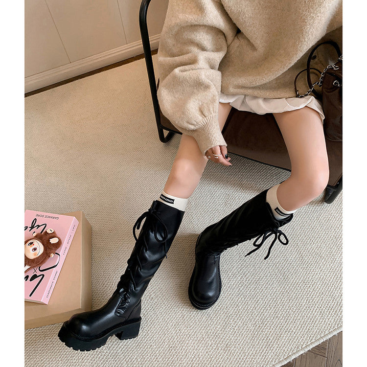 Karin Luna Fashion Style Round Toe Front Lace-up Adjustable Leg Circumference Suitable for both slim and thick legs