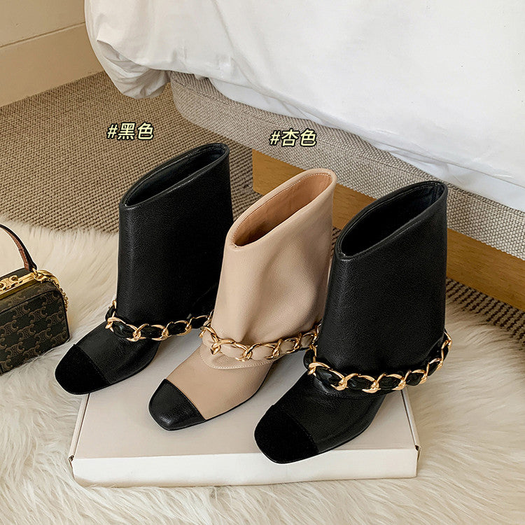 Karin Luna Classic Style Fragrant Family Style Chunky Heel Chain Ankle Boots